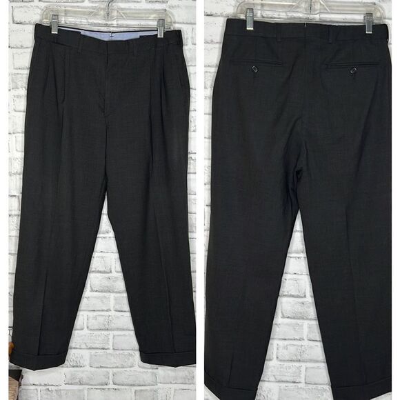 Lands End Traditional Fit Dark Gray Dress Pants Cuffed Size 32/28 Waist 32 Short - Picture 1 of 8